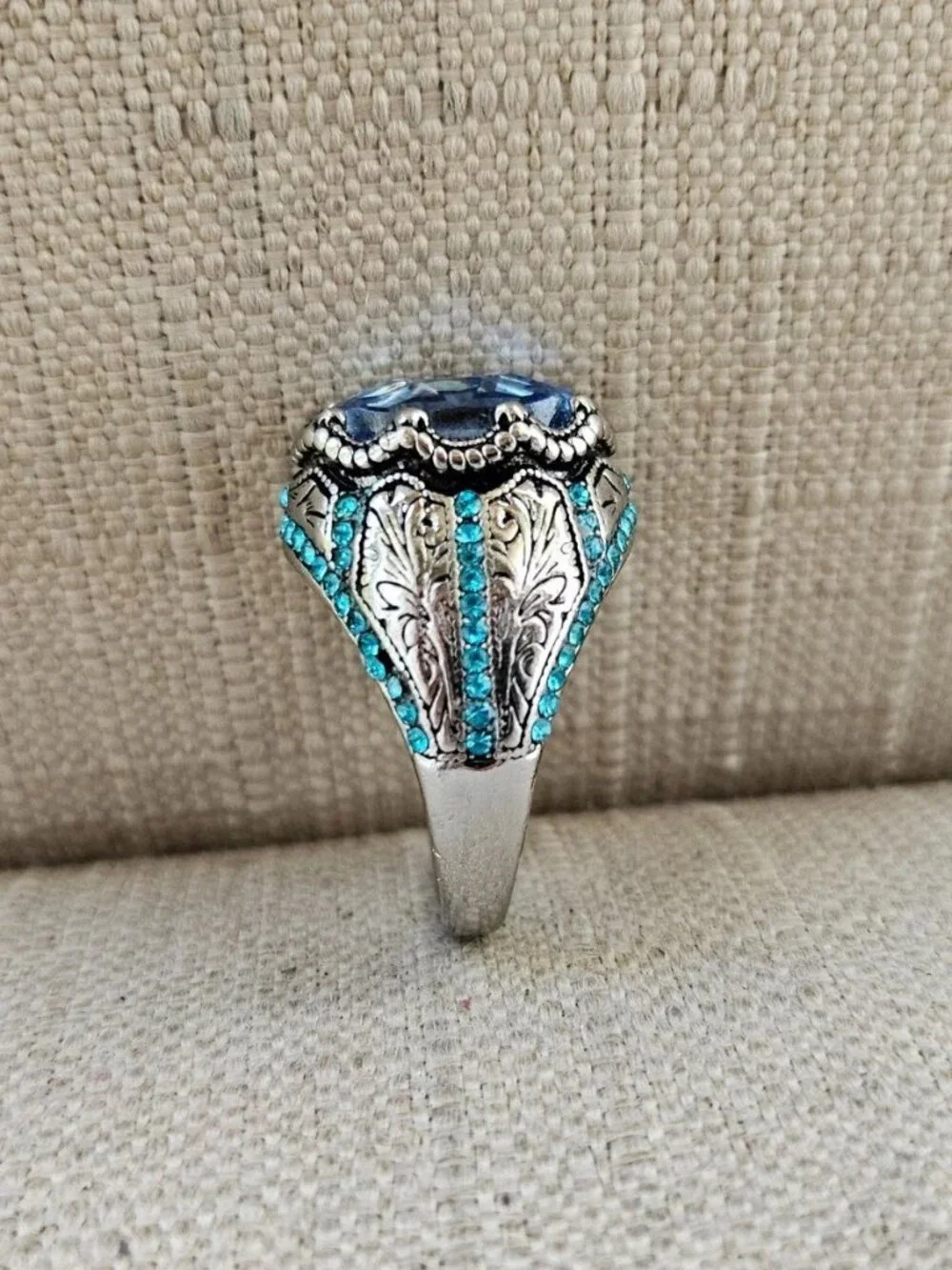 Turkish Style Men Ring Blue Crystal Centered Fashion Jewelry Size 10 New